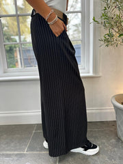 Black Tailored Wide Leg Pinstripe Trousers