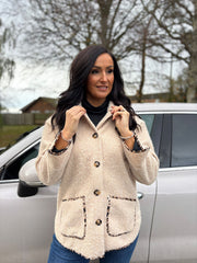 Stone Leopard Trim Coat Maisy