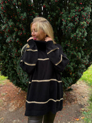 Black Striped Roll Neck Knit Rachel