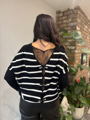 Black Striped Back Button Knit Elise