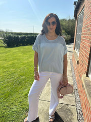 Blue Mesh Panel Knit Top Caroline