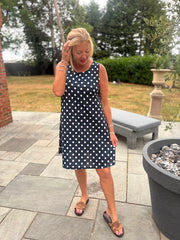 Navy Ring Detail Polka Dot Dress Anna