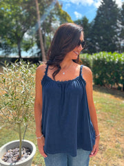 Navy Raw Edge Towelling Vest Natasha