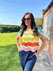 Multicolour Rainbow Open Knit Top Marian