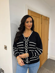 Black Scalloped Edge Striped Cardi Clara