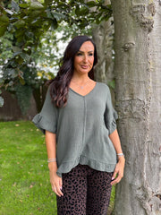 Khaki Bubble Cotton Top Kimberly