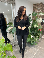 Black Diamante V Neck Knit Tori