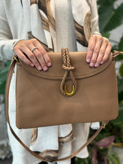 Camel Braid Fasten Shoulder Bag