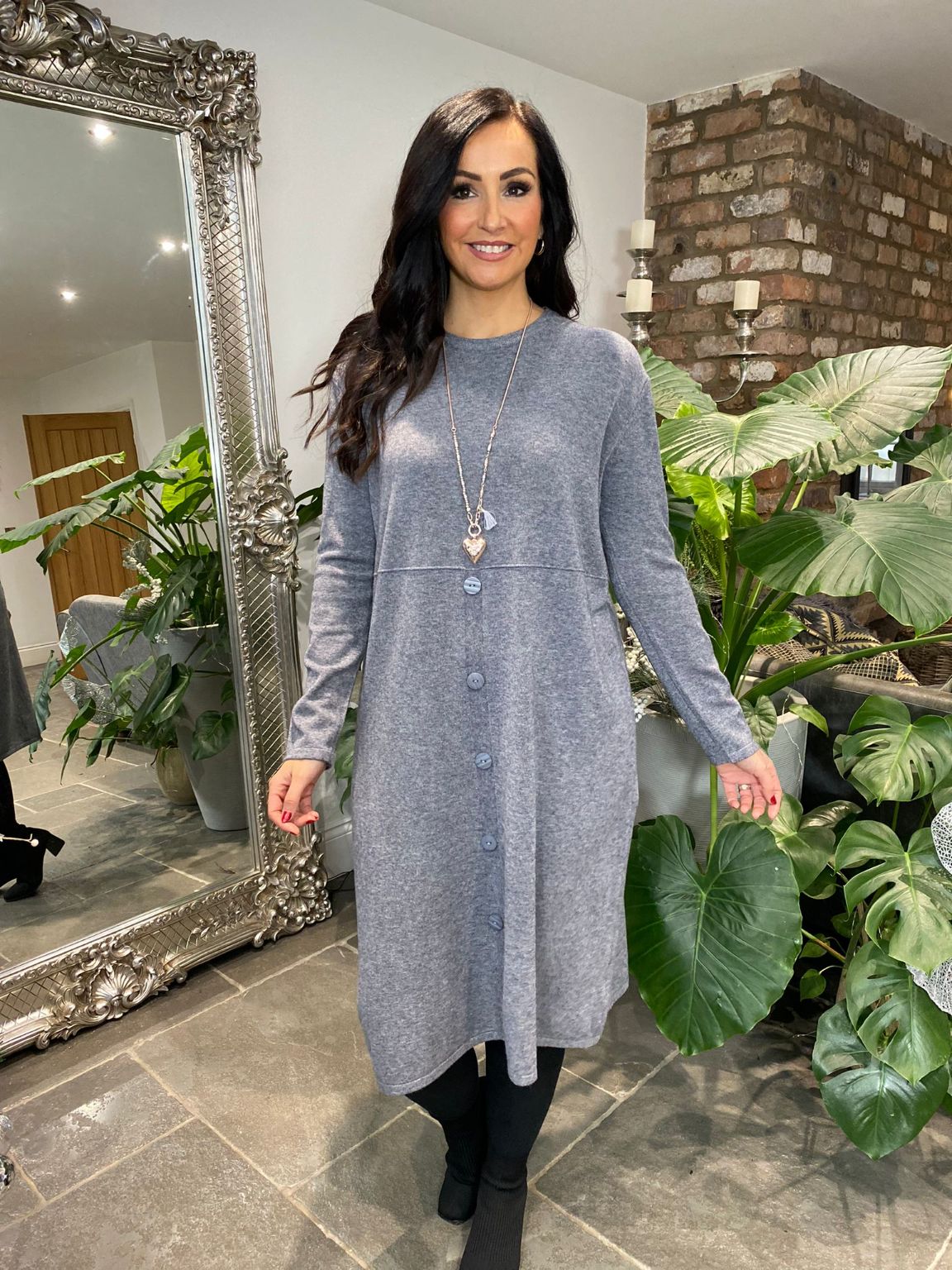 Grey Button Front Jumper Dress Ellie Tillett s