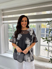 Black Sheer Floral Top Vicki