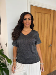 Black V Neck Shimmer Knit Cassie