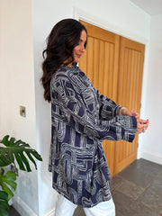 Navy Geometric Line Print Oversized Shirt Irene