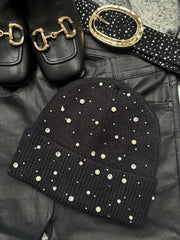 Black Embellished Beanie Hat