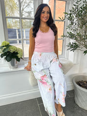 White Brushed Floral Trousers Alexis
