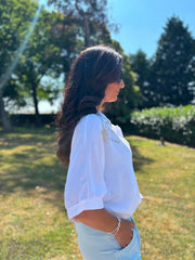 White Linen Studded Palm Shirt Ruby
