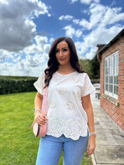 White Embroidered Paisley Top Giselle