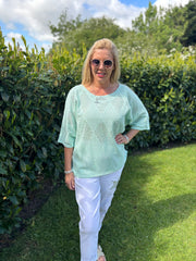 Mint Pointelle Open Knit Kyra