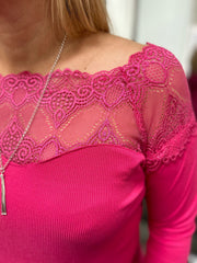 Lipstick Pink Long Sleeve Lace Top Ruby