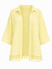 Lemon Bubble Cotton Crochet Hem Blouse Jo