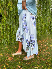 Blue Asymmetric Floral Frill Skirt Amy
