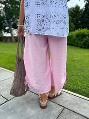 Pink Ruched Drawstring Wide Leg Trousers