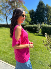 Lipstick Pink Cold Shoulder Top Orla