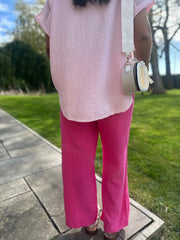 Lipstick Pink Bubble Cotton Trousers