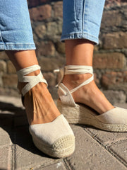 Stone Lace Up Espadrille Wedge