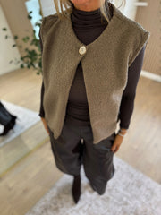 Mocha Boucle Button Waistcoat Rachel