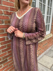 Wine Pattern Stripe Shimmer Dress Freya