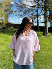 Pink Boho Daisy Bubble Cotton Top Skye