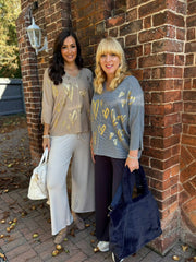 Navy Gold Heart Knit Top Jenna