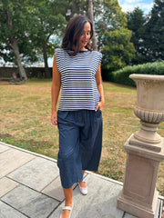 Navy Sleeveless Diamante Stripe Top Caitlyn
