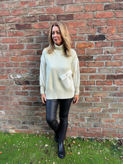 Antique Cream Quilted Roll Neck Knit Amy