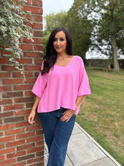 Candy Pink V-Neck Reverse Seam Knit Diana