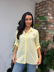 Yellow Button Sleeve Gingham Blouse Opal