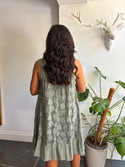 Khaki Mesh Floral Lace Dress Gabriella