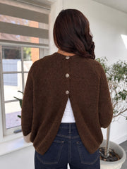 Chocolate Reverse Button Knit Cardi Larissa