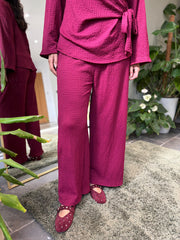 Wine Textured Trousers Set Liora
