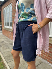 Navy Bubble Cotton Shorts