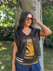 Black & Gold Crochet Net Sleeveless Jacket Sharon