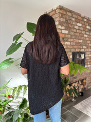 Black Textured Asymmetric Mesh Top Suzette