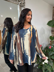 Navy Brushstroke Shimmer Top Trudie