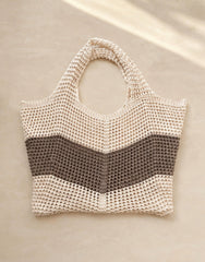 Mocha Block Stripe Crochet Tote