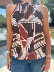 Chocolate Brushed Abstract Halter Neck Top Jessie
