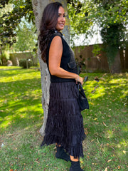Black Fringed Maxi Skirt