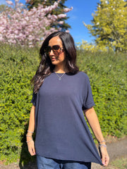 Navy Applique Floral Crepe Top Astra