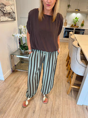 Khaki Striped Hareem Trousers