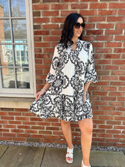 White Patterned Pleat Detail Dress Rose