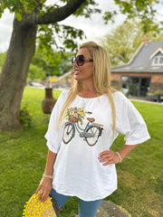 White Floral Bicycle Top Fern